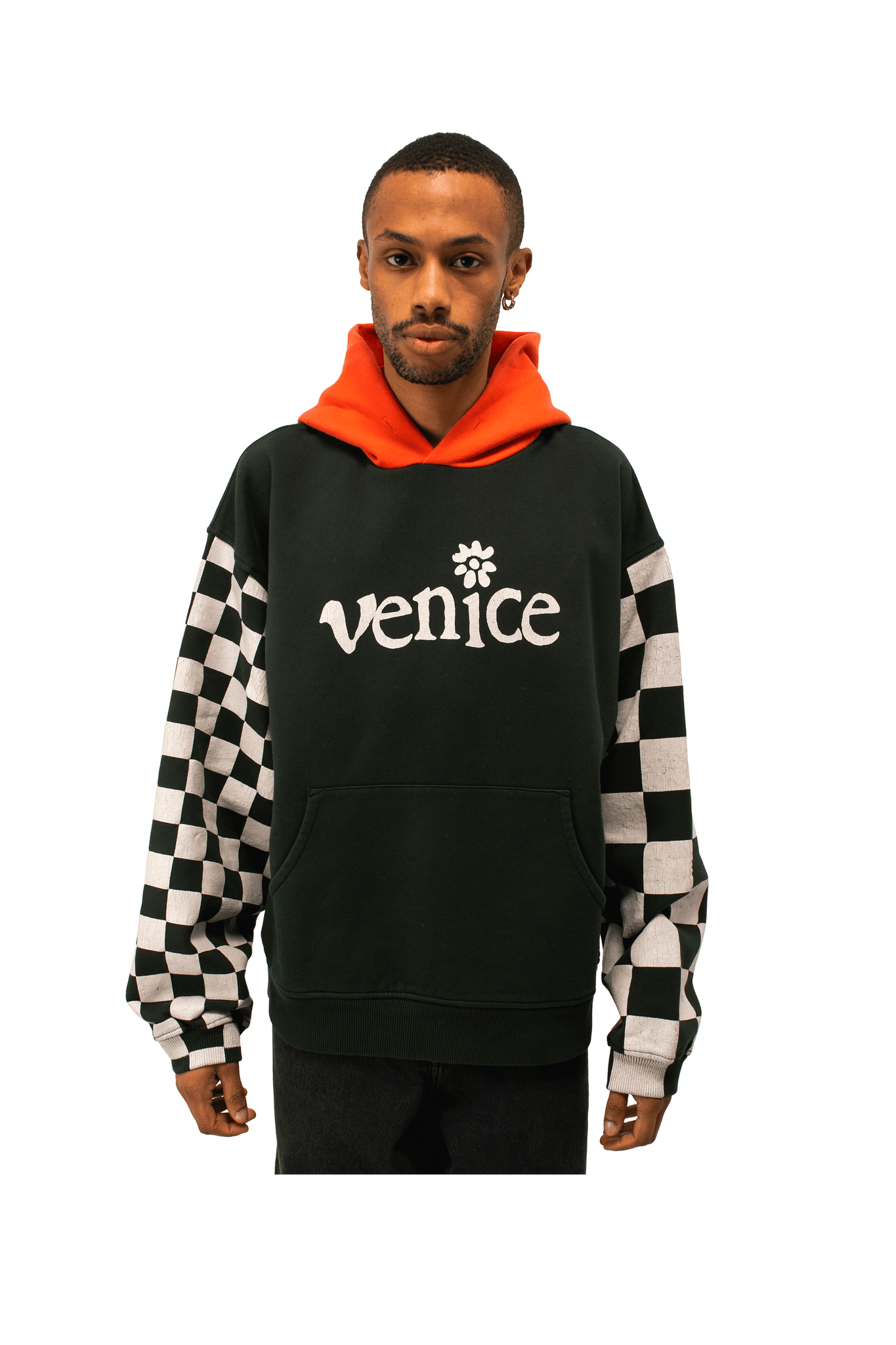 Venice Checker Sleeve Hoodie Knit